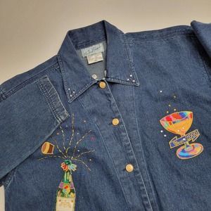 Vintage Michael Edwards Y2K 2000 Women's M Heavy Denim Embroidered Shirt‎ Jacket